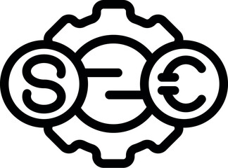 Poster - Currency exchange mechanism showing dollar to euro conversion with gear icon