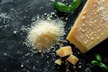 Poster - A piece of cheese sitting next to a pile of cheese, perfect for photography, food styling or illustration