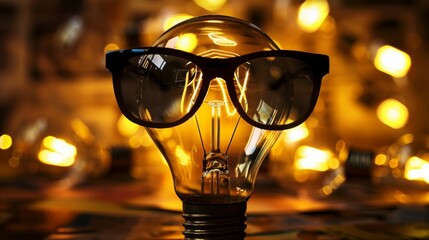 light bulb with sunglasses