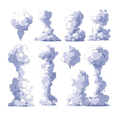 Wall Mural - cartoon smoke vector set. cloud dust fog gas vape exhaust explosion chubby waves isolated on white b