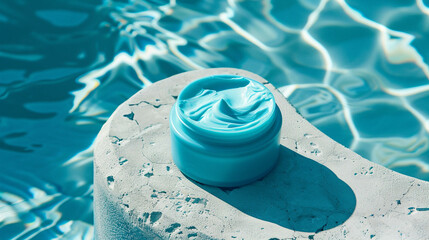 Wall Mural - Beauty cream for the skin by the pool on a beautiful sunny day. Beauty product