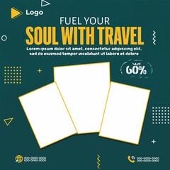 Travel and tourism instagram post or social media post template | Tour package of exploring city social media banner post design template |Dream vacation tour and travel adventure post design template