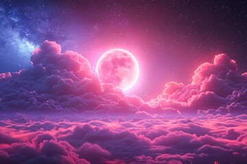 Wall Mural - a beautiful, colorful, and vibrant space scene with a pink planet and purple clouds. the sky is fill