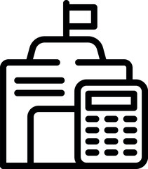 Poster - Simple icon of school budget calculation with calculator near building with flag