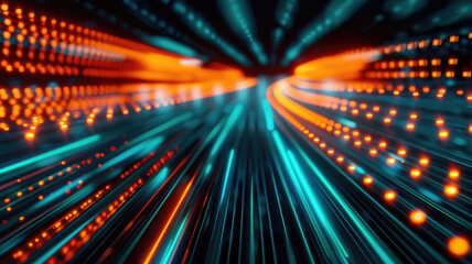 Poster - Digital data tunnel, abstract fast lines of information for background, illustration of tech light pattern. Concept of network, speed, technology, cyber security