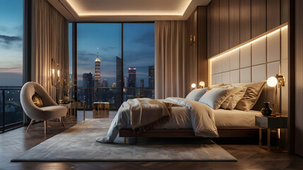 Wall Mural - 3D interior design of modern luxury bedroom room