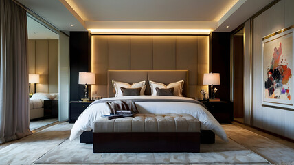 Wall Mural - 3D interior design of modern luxury bedroom room