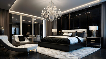 Wall Mural - 3D interior design of modern luxury bedroom room