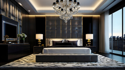 Wall Mural - 3D interior design of modern luxury bedroom room