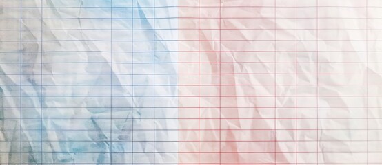 Poster - Crumpled lined paper with blue and red checkered grid for vintage feel. Plenty of copy space for creative ideas in school or office setting. Inspire planning with abstract design