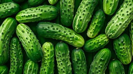 Wall Mural - Fresh whole cucumbers with natural texture close-up