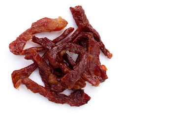 Wall Mural - Fried dried beef on white background.