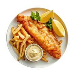 Wall Mural - A Plate of Fish and Chips Isolated on a Transparent Background 