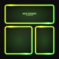 Wall Mural - glowing neon banners, illuminated colorful square frames. shiny vibrant border, glow effect. green v
