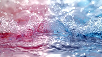 Wall Mural - vivid splashes of blue and pink water collide, creating a stunning wave effect with droplets suspend