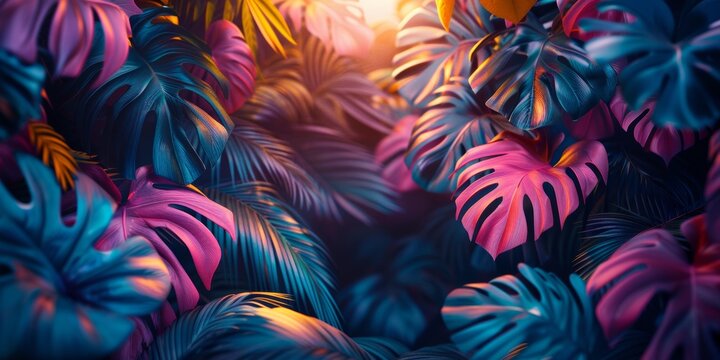 Vibrant tropical leaves with dramatic lighting