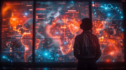 Poster - A student explores a holographic world map during a geography class.
