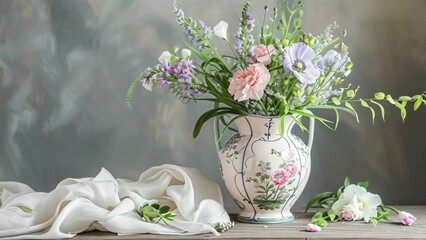 Wall Mural - Spring flowers in vintage vase, beautiful floral arrangement, home decor, wedding and florist design idea