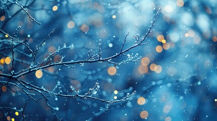 Poster - Abstract background featuring blue winter bokeh lights