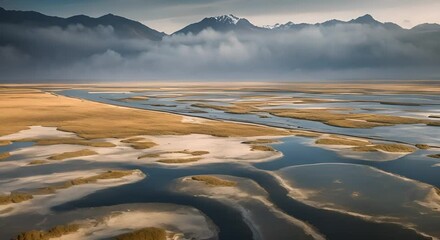 Sticker - The tidal flats are a natural buffer protecting the surrounding land from the powerful forces of the sea 4k