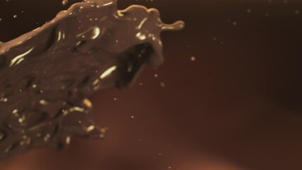 Poster - Super Slow Motion of Melted Chocolate Splashing in Wave Shape. Filmed on High Speed Cinema Camera, 1000fps. Speed Ramp Effect.