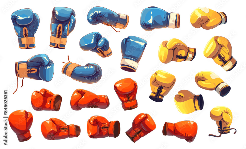 Cartoon boxing gloves set. Red blue yellow boxer glove fight sport ...