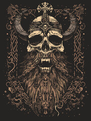 Wall Mural - Gothic skull with crossbones, grunge background. Vector illustration