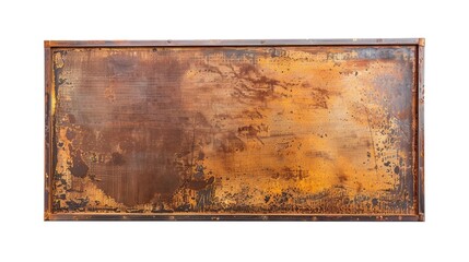 blank rectangular vintage metal board ancient on white background