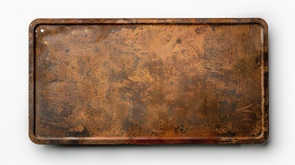 blank rectangular vintage metal board ancient on white background