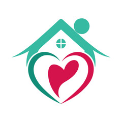 Wall Mural - Human Hearth Home Care Logo Design Icon Creative Vector Illustration.