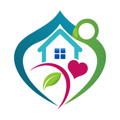 Wall Mural - Human Hearth Home Care Logo Design Icon Creative Vector Illustration.