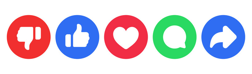 Poster - Like icon button, like, comment and share icon buttons. Social media notification icons , Thumbs up and thumb down icon symbol ; love, heart icon add to favorite icon signs