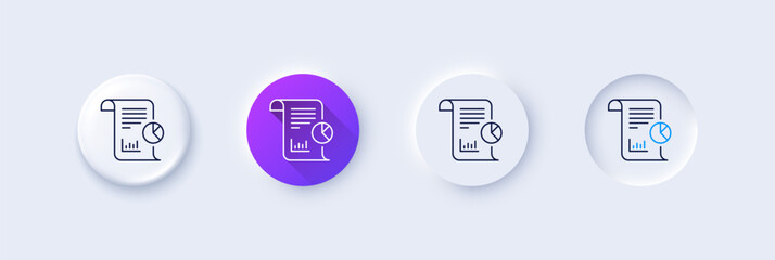 Poster - report line icon. neumorphic, purple gradient, 3d pin buttons. business management sign. company sta