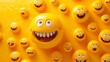 © Michael - Happy face emoji surrounded by many emojis on yellow background