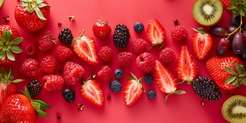 Wall Mural - Summer background with fresh fruits and berries