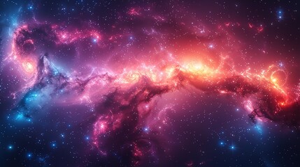 Wall Mural - Night sky with stars. The universe is filled with clouds, nebula, and galaxie. Landscape with gradient blue and purple colorful cosmos with stardust and Milky Way. Magic color galaxy, space background