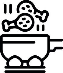 Wall Mural - Line icon style illustration of chicken legs roasting over fire in a large cauldron