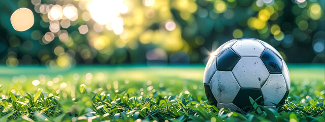 EM 2024 soccer Football. Soccer Ball on Lush Green Grass with Bokeh Background. Soccer & Sports Concept