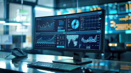 Network Monitoring Dashboard with Real-Time Data and Health Indicators on a Computer Monitor