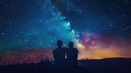 Two young men watching the starry sky