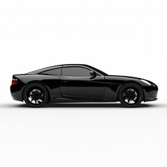 Wall Mural - Black car on white background, side view