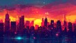 © Ziyan - Colorful comic scene background with city silhouette