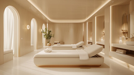 Wall Mural - Modern and luxurious spa room with treatment tables waiting for clients