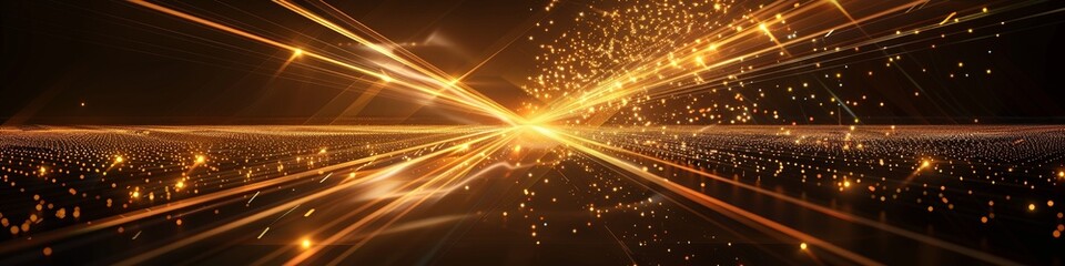Wall Mural - a black background with gold light in the shape of an x made with fiber optic cables.