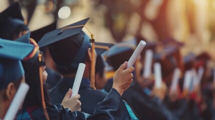 hands holding diplomas and caps generative ai