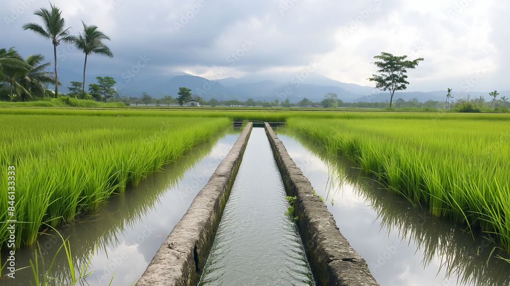Water Rice Feild Irrigation of rice fields using ground water pumped through wells ...