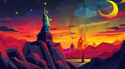 Creative illustration of Liberty statue on independence day.