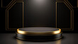 © kody_king - 3D rendering of a black and gold stage display or podium for displaying products