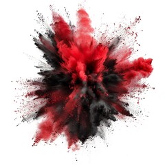Explosion of red and black coloured powder isolated on white background, concept of color run, creative, innovation, fight, war
