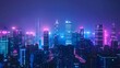© Ziyan - Futuristic cityscape at night, illuminated by neon lights, showcasing advanced urban development and smart city technology